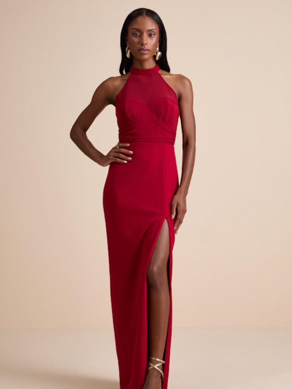 Lulus Baani Red Column Halter Maxi Dress - Size S